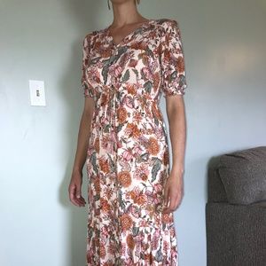 Knox Rose Long Floral Print Bohemian Button Front Tiered Dress